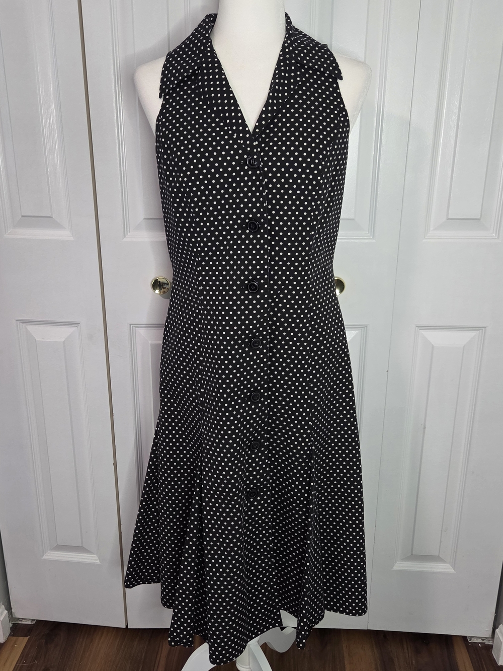Talbots Black and White Polka Dot Halter Midi Dress